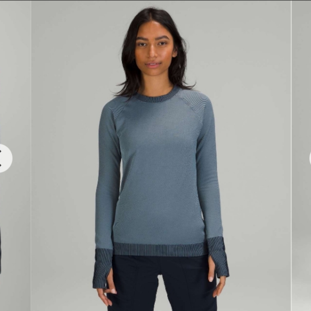 Lululemon Women's Rest Less Sweater Navy Ribbed Textured Athletic Sport Top Sz 2
